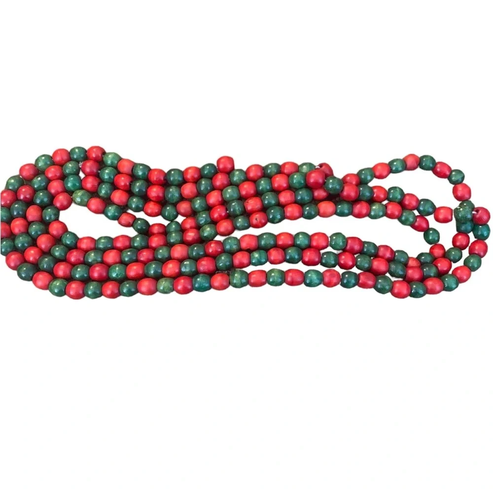 Red and Green Wooden Beaded Christmas Garland